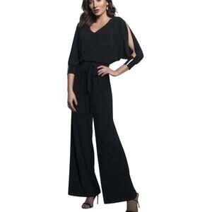 Frank Lyman Design Black Knit Split Jewel Sleeve Jumpsuit size 16 NWT